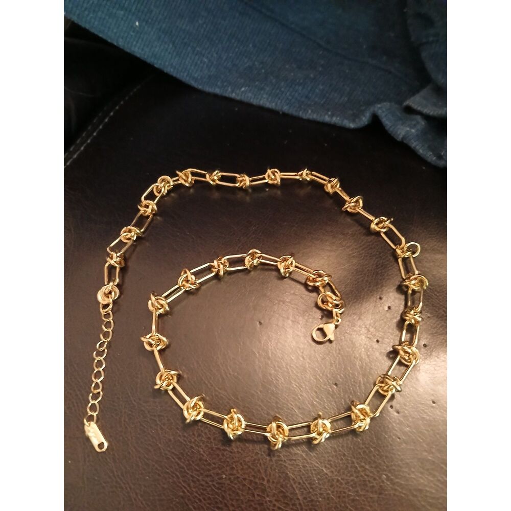 Gold Chain Link Barbed Wire Necklace Ring Set Men Women - Picture 5 of 7